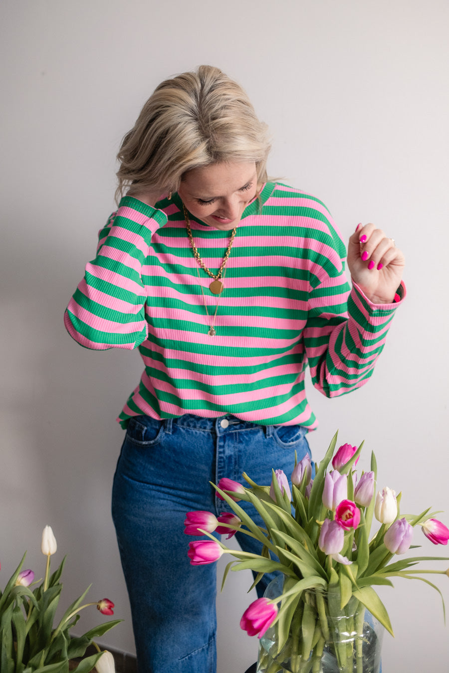 Lieve shirt groen/roze