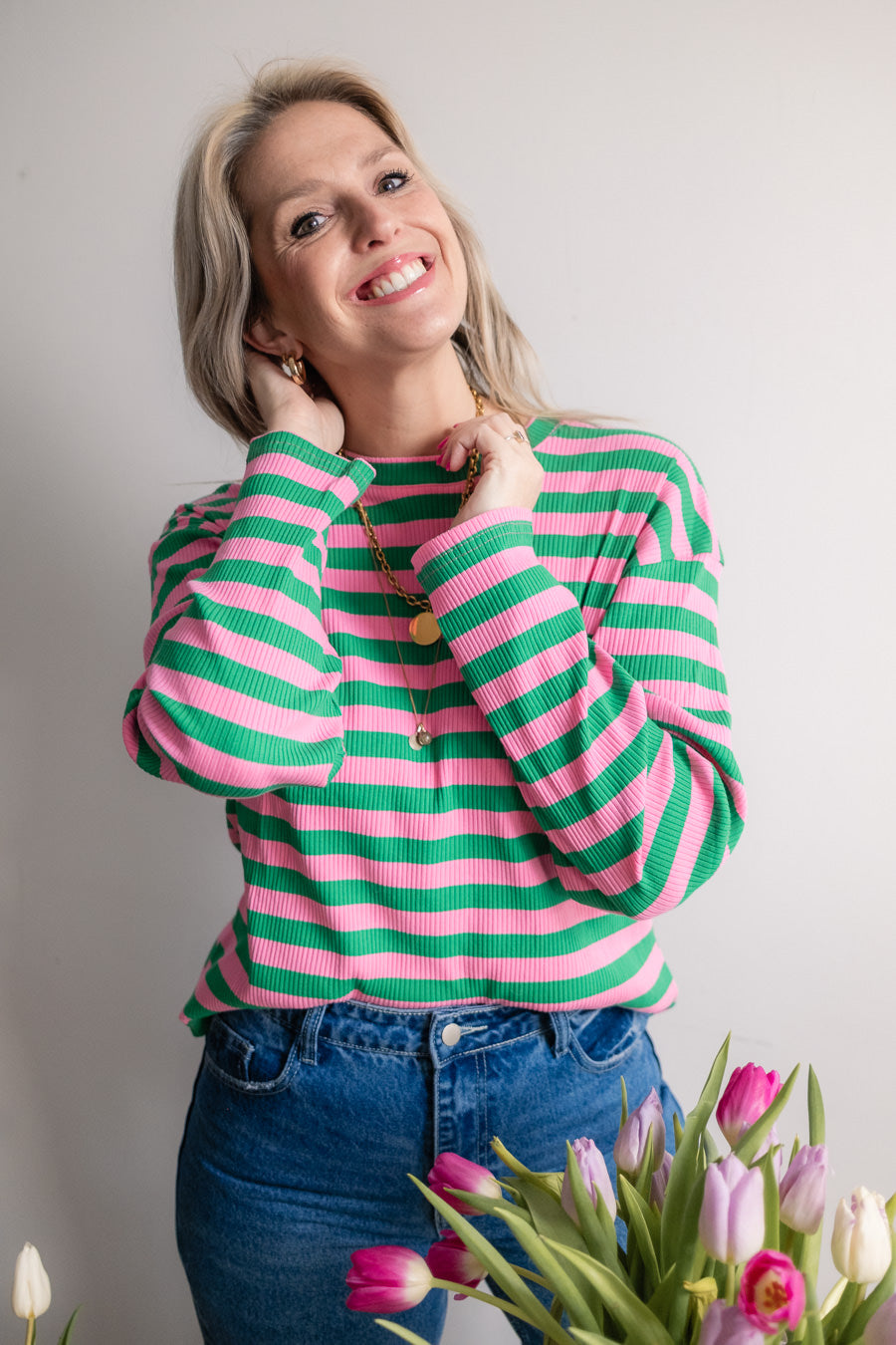 Lieve shirt groen/roze