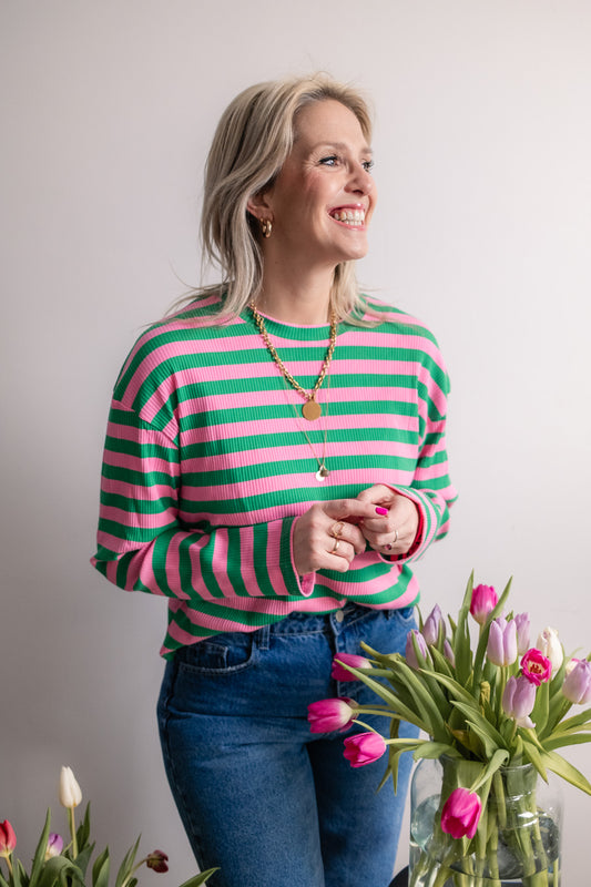 Lieve shirt groen/roze